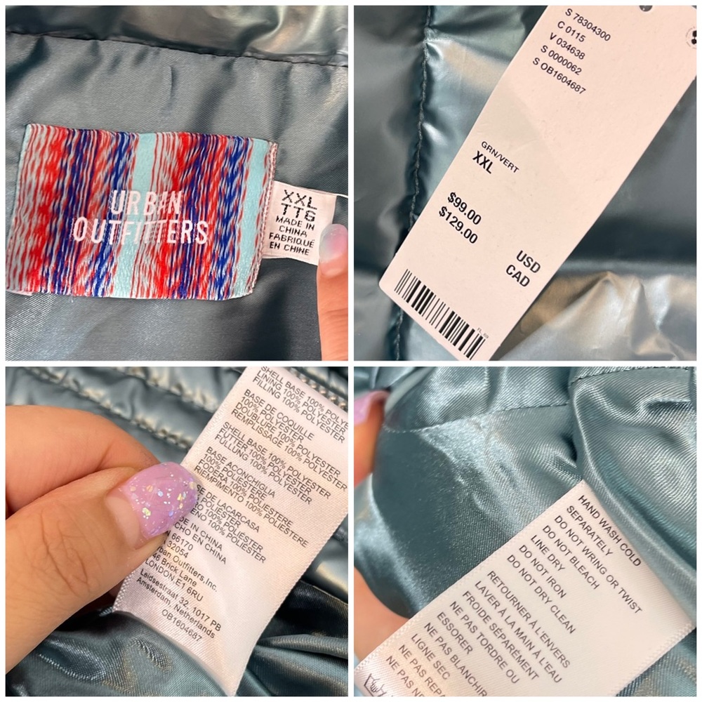 Urban Outfitters UO Taryn Metallic Icy Blue Cropped Puffer Jacket - Picture 12 of 14